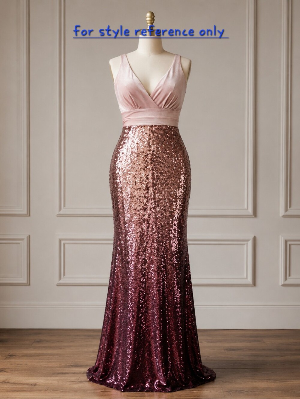 NWT Sequin Ombre Mermaid Evening Dress - Blush Pink to Burgundy